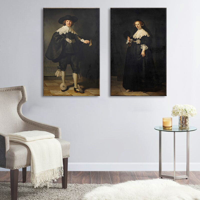 Obraz na plátně Rembrandt - Portréty Martena Soolmanse a Oopjena Coppita - 80x60 cm reprodukce obrazů