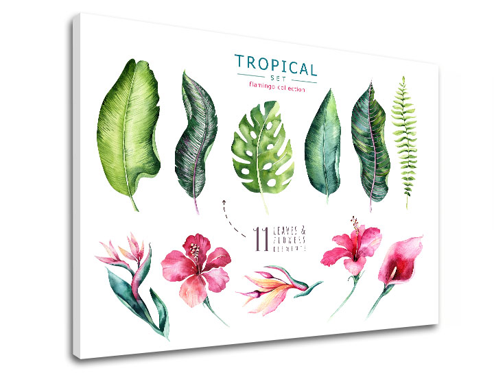 Obraz na zeď s textem Tropical set flamingo - 100x150 cm moderní obrazy s textem