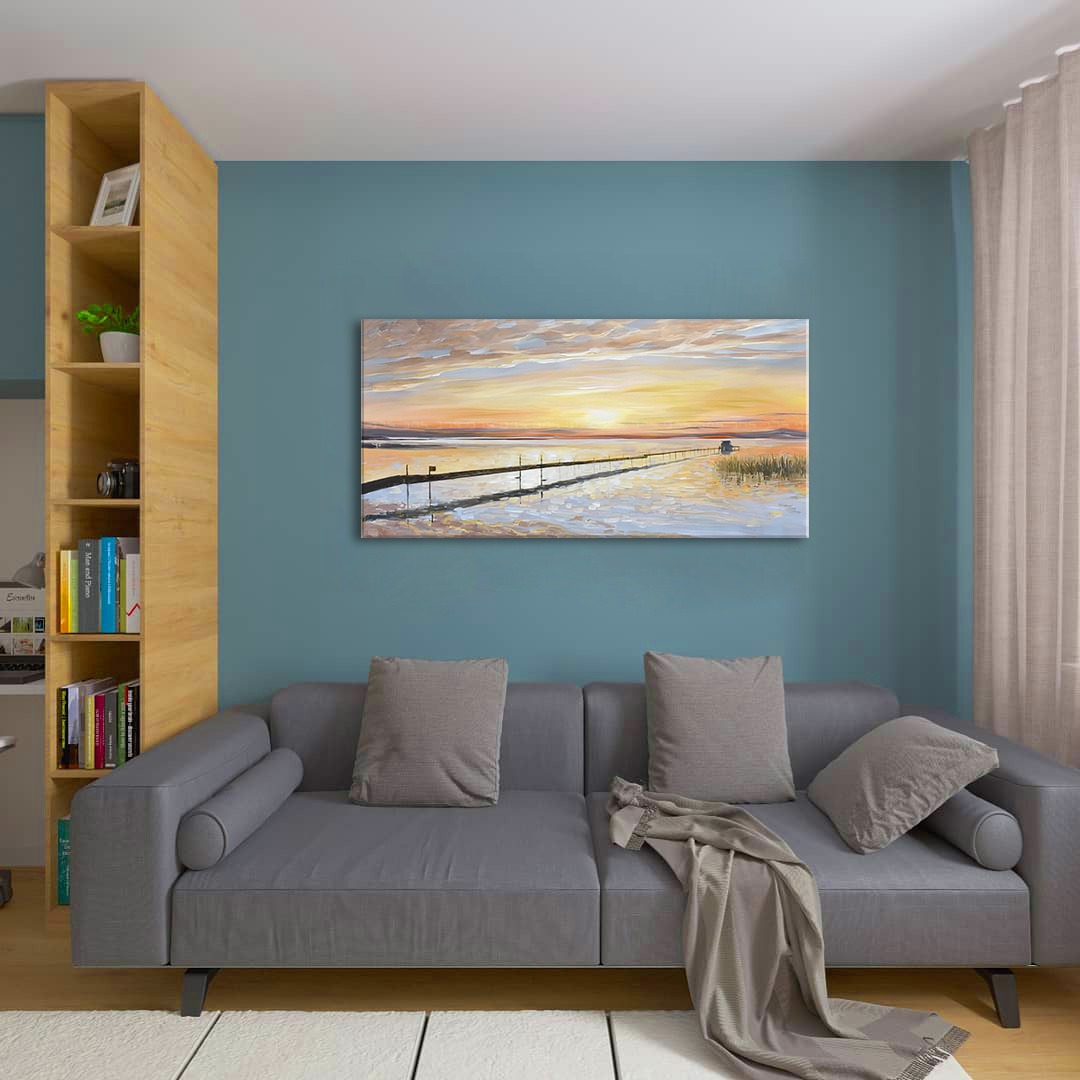 Obraz na plátně BAREVNÝ ZÁPAD SLUNCE PŘI POBŘEŽÍ - 80x40 cm moderní obrazy na plátně