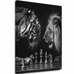 Obraz na plátně Lev a tygr - Šachová strategie