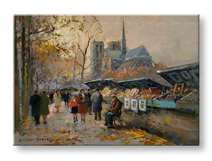 Obraz na plátně BOOK SELLERS ALONG THE SEINE – Edouard Leon Cortes 